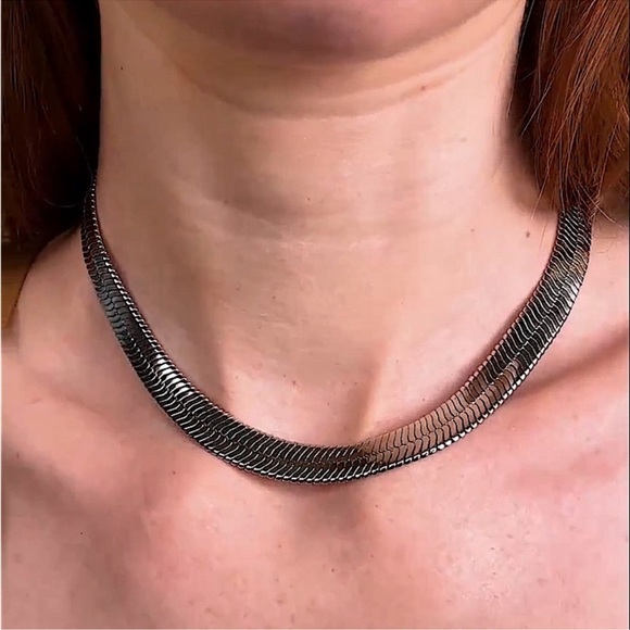 Sterling Silver 10mm Herringbone Necklace, Flat, Snake Unisex - Picture 2 of 13